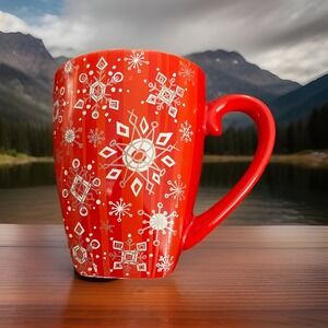 Starbucks 2003 Red Snowflake‎ Barista Lge. Ceramic Mug Snowflake Design 18 oz